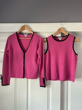 Vintage Birch Hill Pink Cashmere Knitted Cardigan & Tank Set S-M